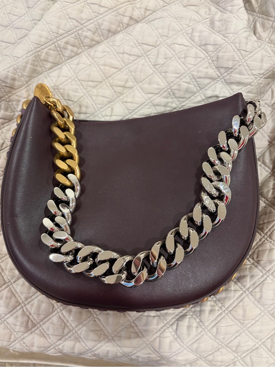 Stella McCartney Handbags - Stella McCartney Frayme Wine Burgundy Shoulder Bag with Chunky Two-Tone Chain
